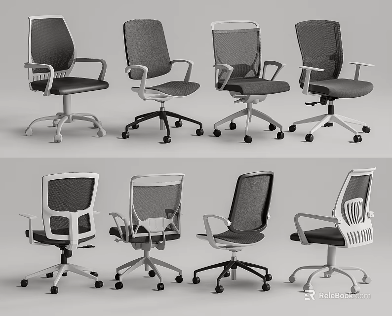Modern Office Chairs with Different Styles Mesh Back and Swivel Base Design 3d model