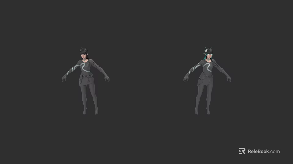 Game And Movie Character In Dark Uniform With Hat And Two Poses 3d model 