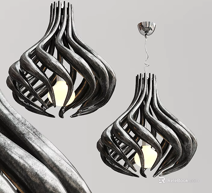 Modern Black Metal Pendant Chandeliers With Twisted Curved Design And Warm Glow 3d model 