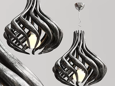 Modern Black Metal Pendant Chandeliers With Twisted Curved Design And Warm Glow 3d model