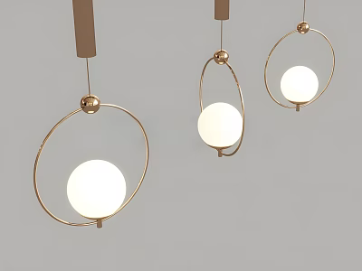 Modern Pendant Lights with Golden Circular Frames and White Spherical Bulbs 3d model