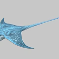 Blue Aquatic Animal With Patterned Body Manta Ray Like Shape Open Mouth And Long Tail