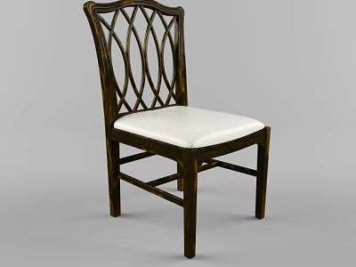 Elegant Wooden Leisure Chair With Intricate Lattice Back And White Cushioned Seat 3d model