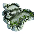 Stone Enclosed Garden Ornament With Rockery Waterfall Pond Lily Pads And Lotus
