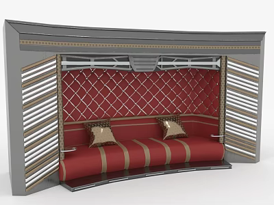 Curved Red Furniture With Golden Cushions Gray Frame White Gold Striped Red Diamond Patterned Background 3d model