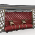 Curved Red Furniture With Golden Cushions Gray Frame White Gold Striped Red Diamond Patterned Background