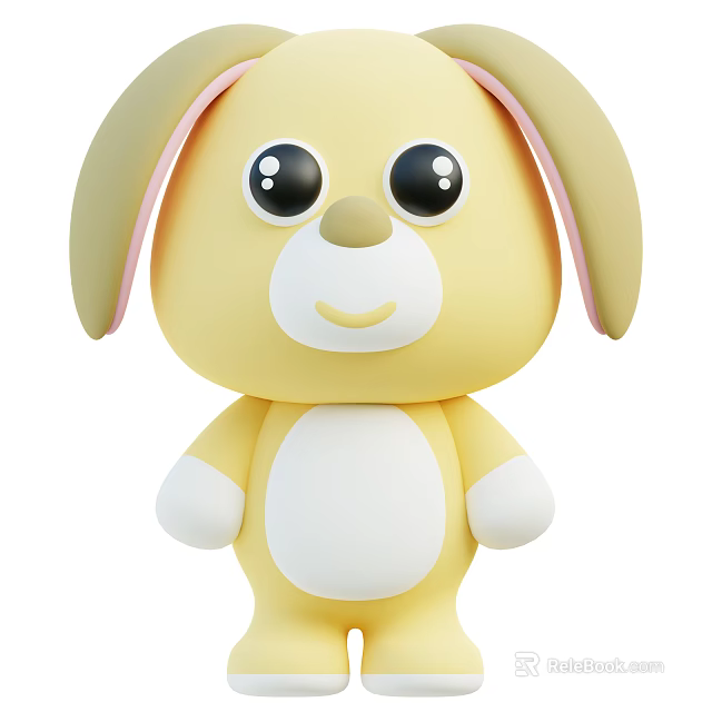 Cute Yellow Cartoon Rabbit With Big Black Eyes Pink Inner Ears And White Belly 3d model 