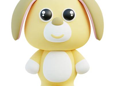 Cute Yellow Cartoon Rabbit With Big Black Eyes Pink Inner Ears And White Belly 3d model