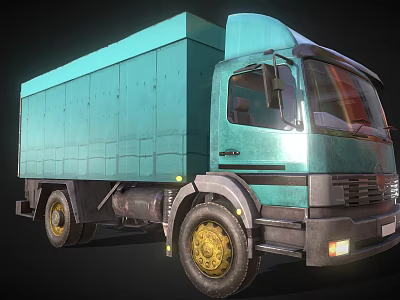 Green Box Truck With Yellow Wheels And Metal Body Exterior Design 3d model