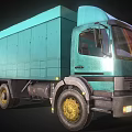 Green Box Truck With Yellow Wheels And Metal Body Exterior Design