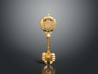 Golden Decorative Household Item With Lotus Shaped Top Long Handle and Base 3d model