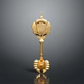 Golden Decorative Household Item With Lotus Shaped Top Long Handle and Base