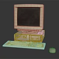 Vintage Beige Computer Setup With CRT Monitor Desktop Tower Keyboard And Mouse