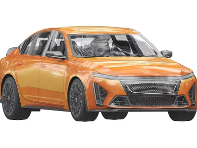 Orange Modern Sedan With Streamlined Body Black Wheels And Front Grille 3d model