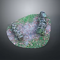 Beautiful Natural Scenery With Stone Path Green Grass And Fallen Leaves
