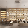 Chinese Style Specialty Store With Wooden Shelves Neatly Arranged Products And Seating Area