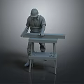 Worker in Safety Helmet Handling Long Wooden Plank at Workshop Workbench