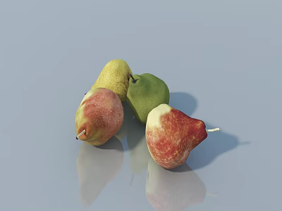 Colorful Ripe Pears In Yellow Green Red And White On Reflective Surface 3d model