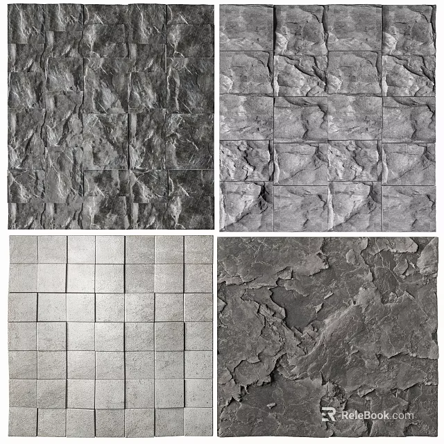 Interior Decorative Background Wall With Various Textured Stone And Brick Patterns 3d model