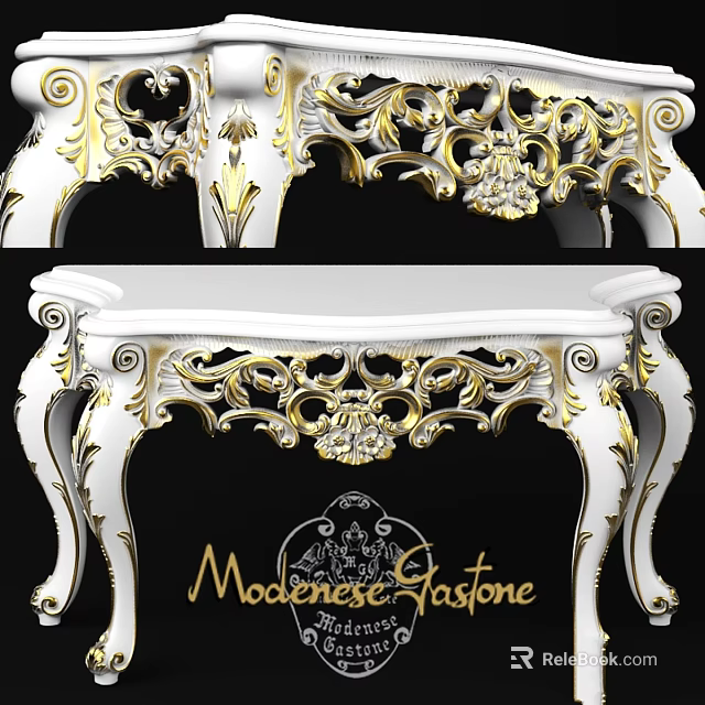 Ornate White Gold Decorative Furniture Featuring Intricate Carvings And Modernese Gastone Design 3d model 