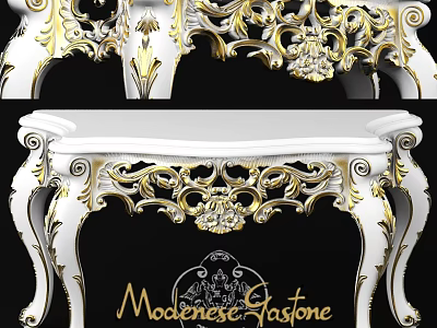 Ornate White Gold Decorative Furniture Featuring Intricate Carvings And Modernese Gastone Design 3d model