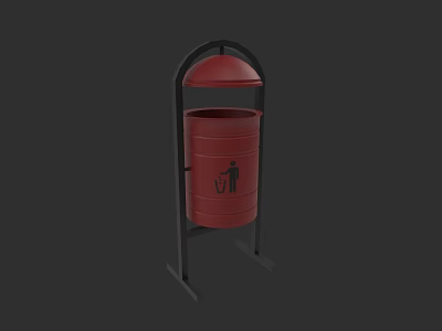 Red Trash Can With Black Stand Lid And Trash Disposal Icon 3d model