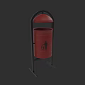 Red Trash Can With Black Stand Lid And Trash Disposal Icon