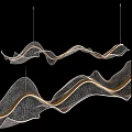 Modern Wave Shaped Chandelier With Gold Lines And White Shade For Interior Decor