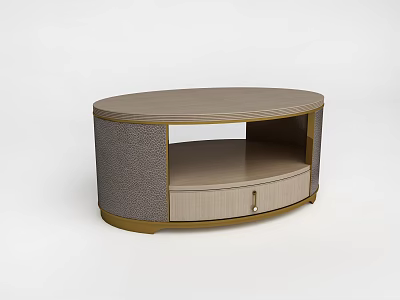 Modern Oval Shaped Coffee Table With Drawer And Golden Base Frame 3d model