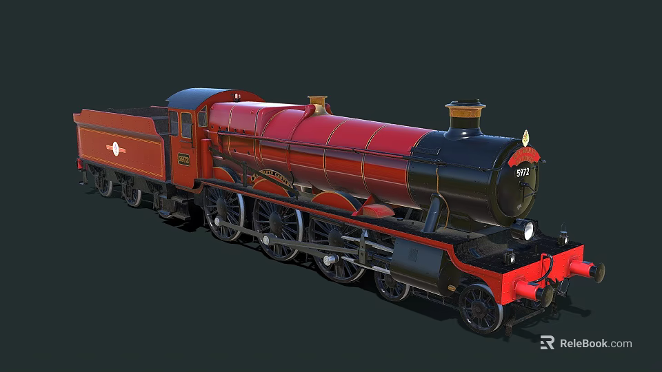 Vintage Red And Black Steam Train Classic Locomotive With Retro Design 3d model 