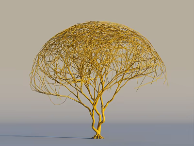 Yellow Tree with Twisted Branches and Umbrella Shaped Canopy against Gray and Blue Gradient Background 3d model