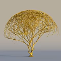Yellow Tree with Twisted Branches and Umbrella Shaped Canopy against Gray and Blue Gradient Background