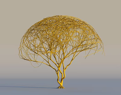 Yellow Tree with Twisted Branches and Umbrella Shaped Canopy against Gray and Blue Gradient Background 3d model