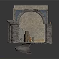 Medieval Stone Arch Interior Structure With Carved Walls And Statue Decor 3d model