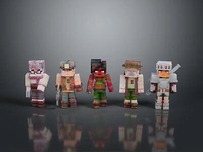 Pixel Art Minecraft Characters With Diverse Outfits Weapons And Standing Poses 3d model