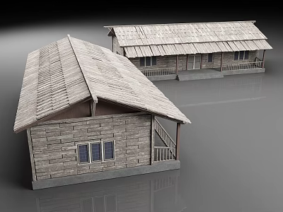 Rural Self Built House with Wooden Structure Tile Roof Windows and Porch 3d model