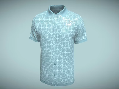 Light Blue Collared Short Sleeve Shirt Featuring Geometric Pattern Design 3d model