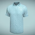 Light Blue Collared Short Sleeve Shirt Featuring Geometric Pattern Design 3d model