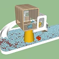 Wooden Playground Equipment With Slide Blue Granular Surface And Colorful Play Toys