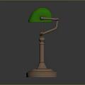 Vintage Green Table Lamp With Brass Base Metal Stand And Chain Switch