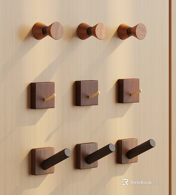 Wooden Wall Mounted Hooks With Various Designs For Home Decor And Organization 3d model 