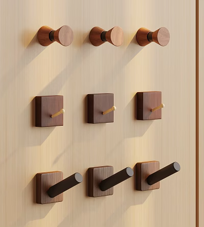Wooden Wall Mounted Hooks With Various Designs For Home Decor And Organization 3d model