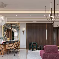 Modern Living And Dining Room Interior With Large Windows City View Chandelier And Sofa