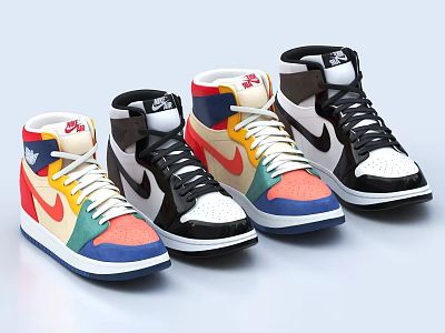 High Top Sneakers with Vibrant Color Combinations Lace Up Design Signature Logo and Stylish Look 3d model