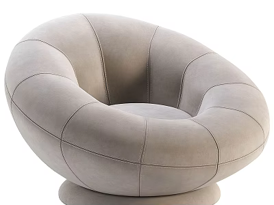 Modern Gray Plush Single Sofa With Round Design Stitched Details And Comfortable Round Base 3d model