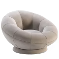 Modern Gray Plush Single Sofa With Round Design Stitched Details And Comfortable Round Base