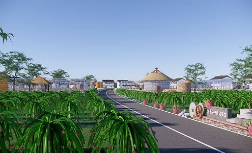 Modern Farm Pitaya Plantation Picking Garden Fruit Demonstration Base Pitaya Village Farm Paradise Greenhouse 3d model