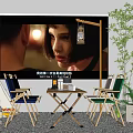 Cozy Home Theater Interior With Table And Chairs Tent Screen String Lights And Plants