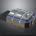 Futuristic Sci Fi Modular Structure With Gray Blue Exterior White Stripes And Platform Base