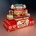 Red Multi Tiered Retail Display Stand For Festive Beverage Promotion With Decorative Elements 3d model